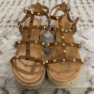 Studded Ankle Strap Espadrille Flatform Sandals